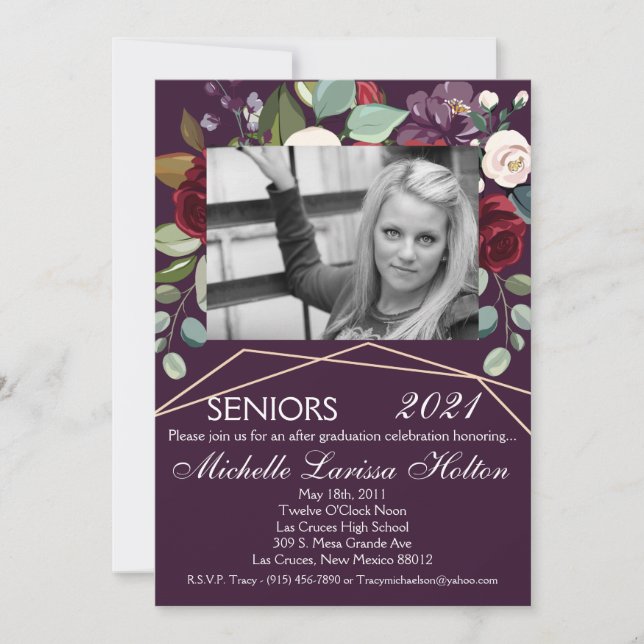 5x7 Photo Graduation Party Invitation Plum Purple (Front)