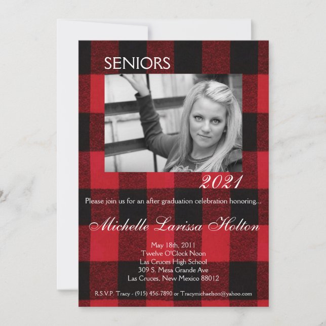 5x7 Photo Graduation Party Invitation Red Buffalo (Front)
