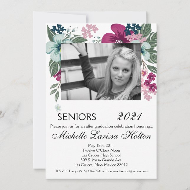 5x7 Photo Graduation Party Invitation Tropical Flo (Front)