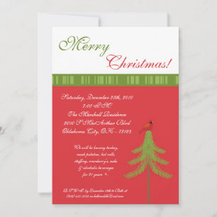 5x7 Pine Tree Red Robin Christmas Party Invitation