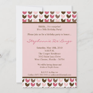 5x7 Pink and Brown Bird Birthday Party Invitation