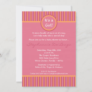 5x7 Pink and Orange Striped Baby Shower Invitation