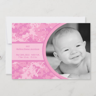 5x7 Pink ARMY ACU Camo Photo Birth Announcement