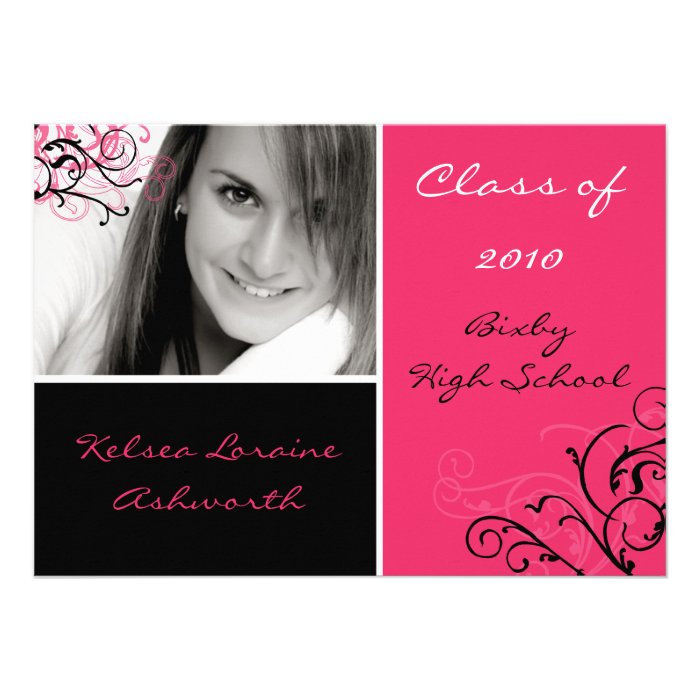 5x7 Pink Black Squar Photo Graduation Announcement