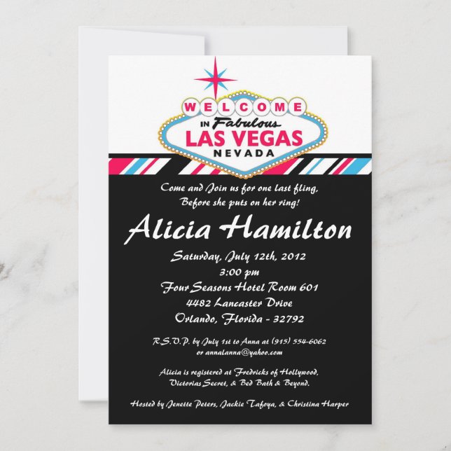 5x7 Pink & Blue Las Vegas Bachelorette Invitation (Front)