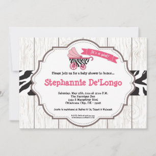 5x7 Pink Carriage Stroller Baby Shower Invitation