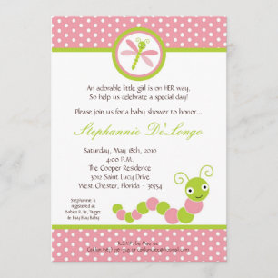 5x7 Pink Caterpillar Insect Baby Shower Invitation