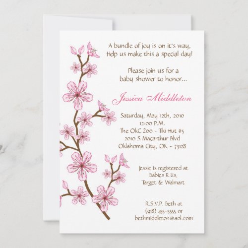 5x7 Pink Cherry Blossom Baby Shower Invitation