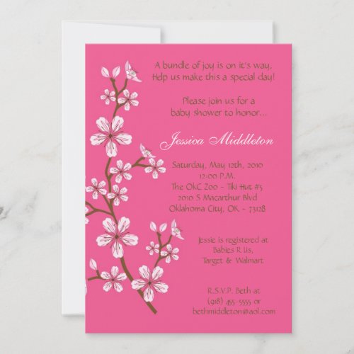 5x7 Pink Cherry Blossom Baby Shower Invitation