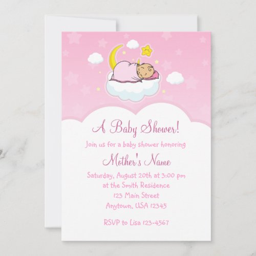 5x7 Pink Cloud Baby Girl Baby Shower Invitations