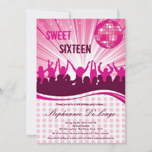 5x7 Pink Dance Party 16th Birthday Invitation