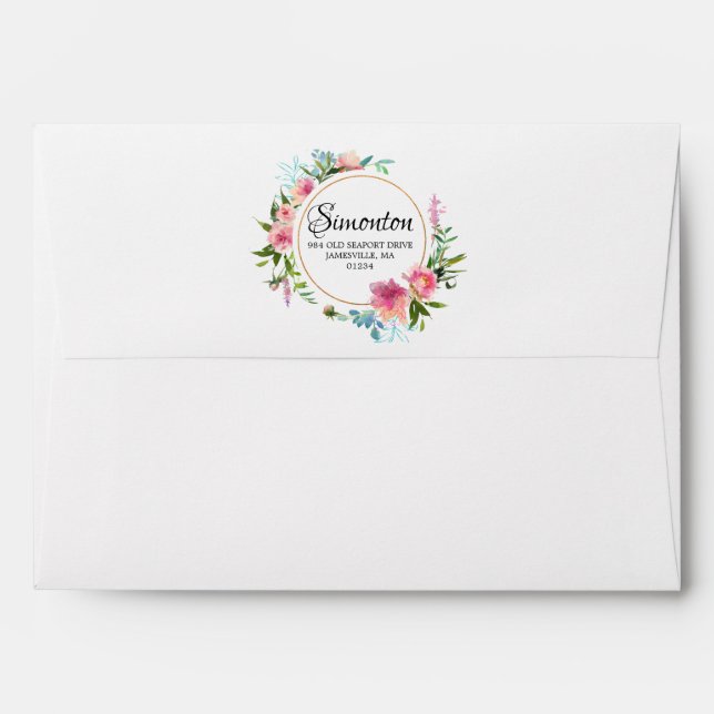 5X7 Pink Floral Peony & Return Address Envelope (Back (Top Flap))