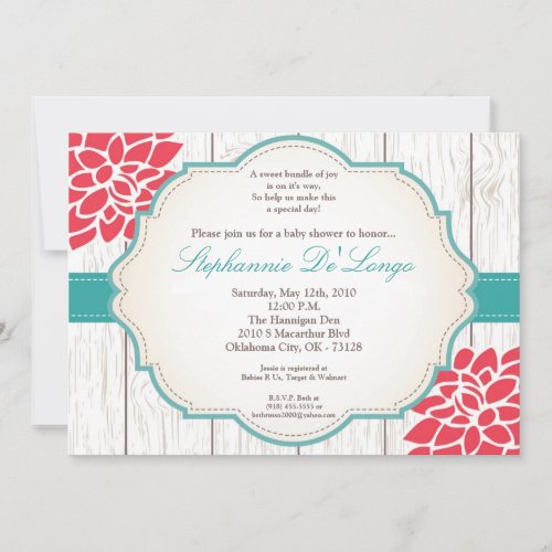 5x7 Pink Flower Floral Baby Shower Invitation