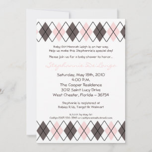 5x7 Pink Gray Argyle Punk Baby Shower Invitation