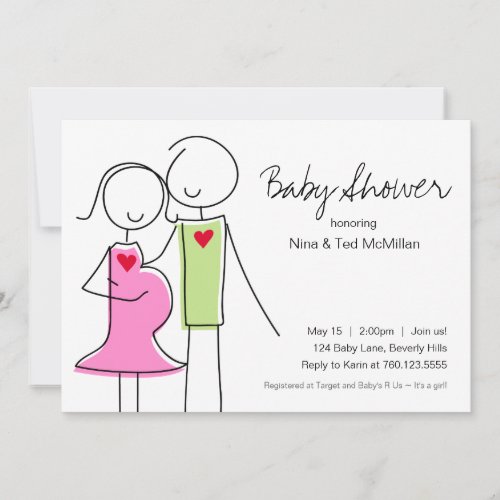 5x7 Pink &amp; Green Coed Baby Shower Invitations