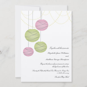 5x7 Pink & Green Paper Lanterns Day Wedding Invite