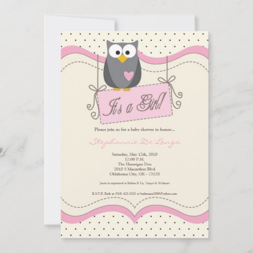 5x7 Pink Hoot Owl Woodland Baby Shower Invitation
