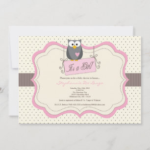 5x7 Pink Hoot Owl Woodland Baby Shower Invitation