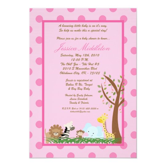 5x7 Pink Jungle Safari Zoo Baby Shower Invitation  Zazzle.com