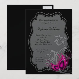 5x7 Pink Masquerade Sweet 16 Birthday Invitation