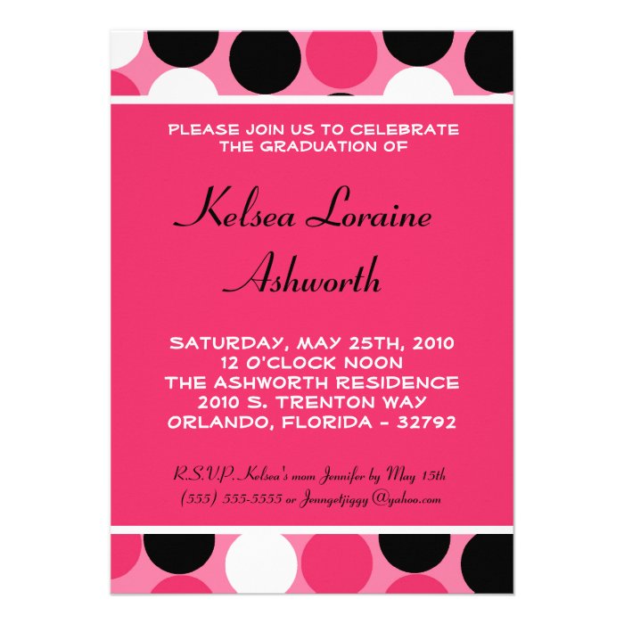 5x7 Pink Polka Dot Graduation Invitation Announcem