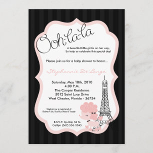 5x7 Pink Poodle in Paris Baby Shower Invitation