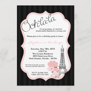 5x7 Pink Poodle in Paris Birthday Party Invitation
