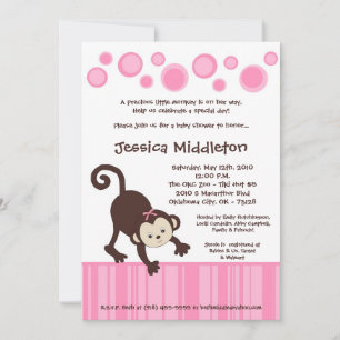 5x7 Pink Pop Monkey Dance Baby Shower Invitation