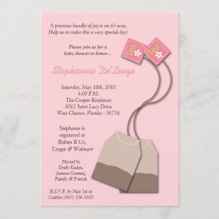 5x7 Pink Tea Bag Tea Party Baby Shower Invitation