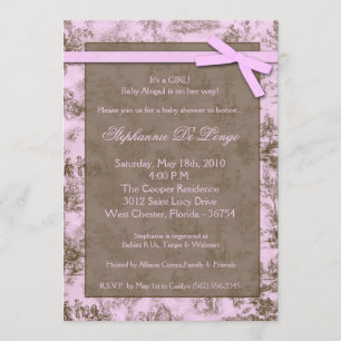 5x7 Pink Toile PeopleFabric Baby Shower Invitation