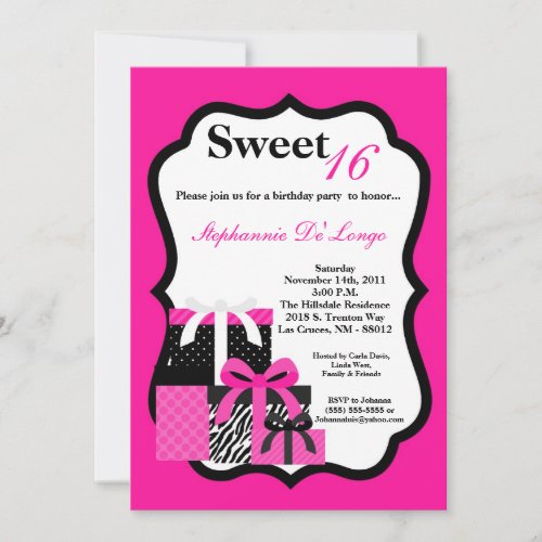 5x7 Pink Zebra Presents Birthday Party Invitation