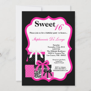 5x7 Pink Zebra Presents Birthday Party Invitation