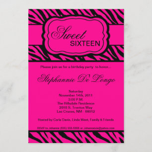 5x7 Pink Zebra Print Birthday Party Invitation