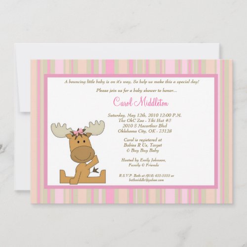 5x7 PinkGirl Woodland Moose Baby Shower Invitation