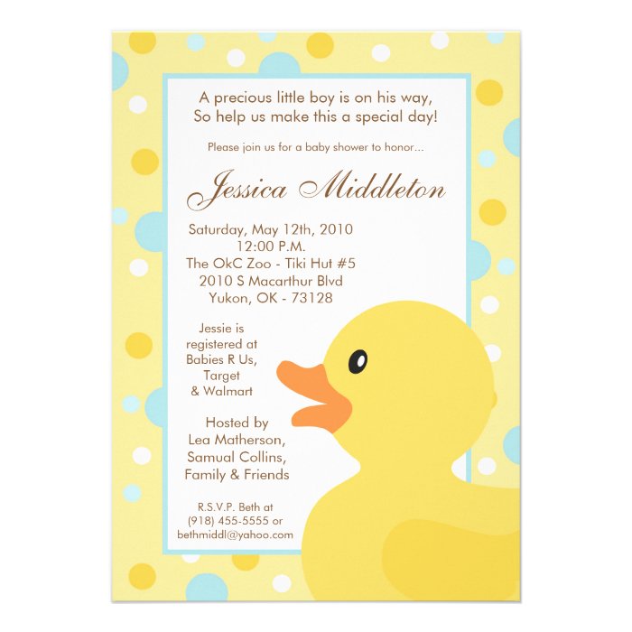 5x7 Polka Dot Rubber Ducky Baby Shower Invitation