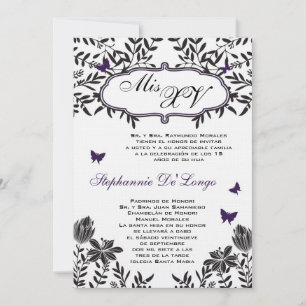 5x7 Purp Butterfly Quinceanera Birthday Invitation