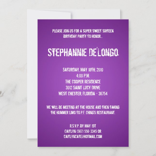 5x7 Purple DJ Turntable 16 Birthday Invitation (Front)