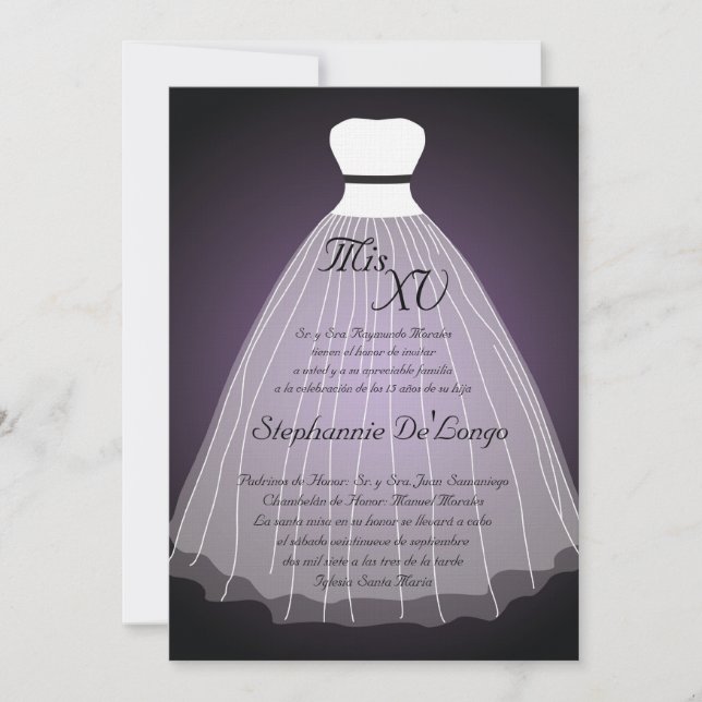 5x7 Purple Dress Quinceanera Birthday Invitation (Front)