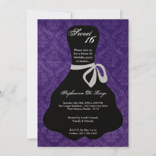 5x7 Purple Dress Sweet 16 Birthday Invitation