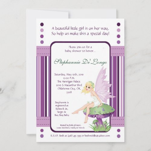 5x7 Purple Fairy Baby Shower Invitation