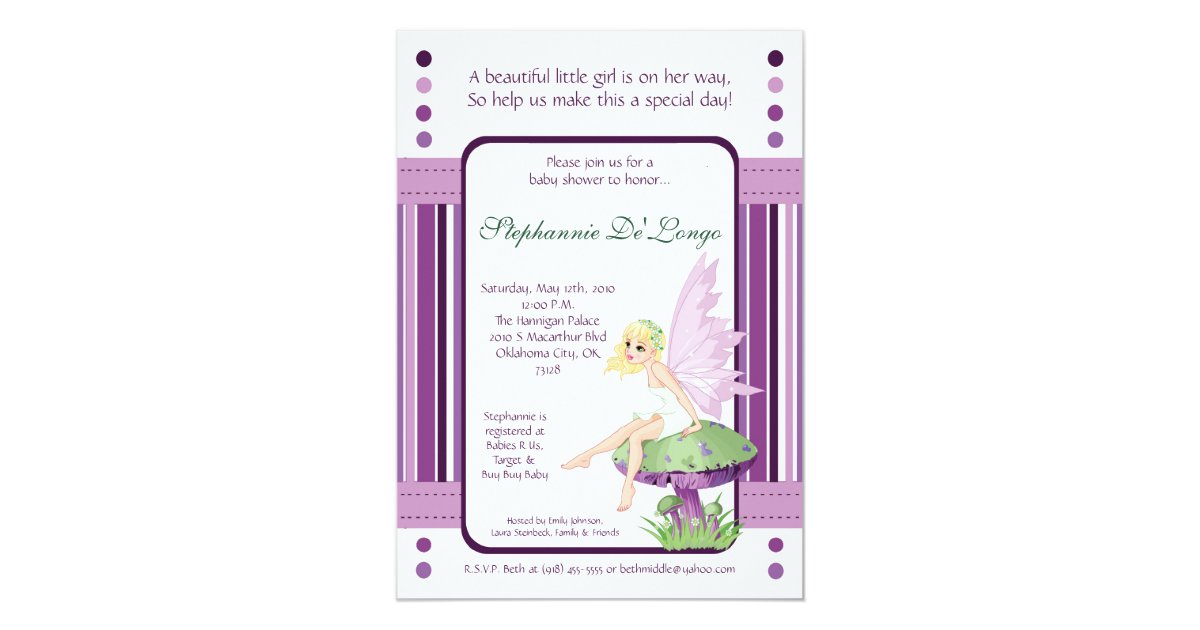 5x7 Purple Fairy Baby Shower Invitation Zazzle Com