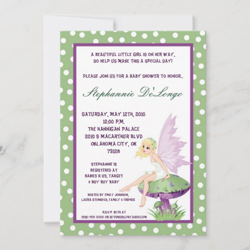 5x7 Purple Fairy Baby Shower Invitation