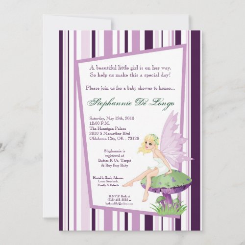 5x7 Purple Fairy Baby Shower Invitation