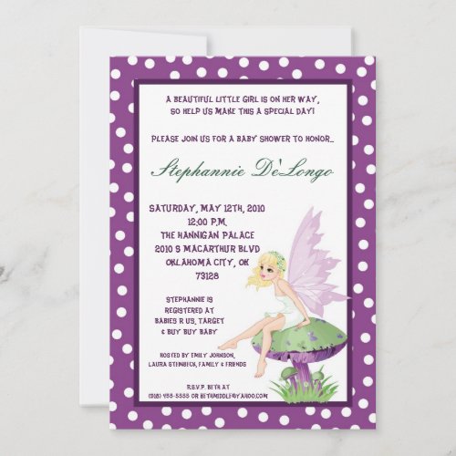 5x7 Purple Fairy Baby Shower Invitation