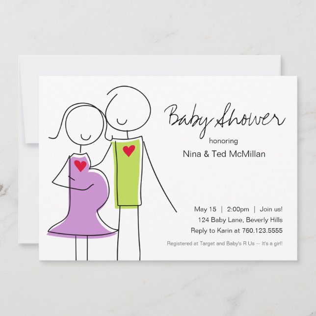 5x7 Purple & Green Coed Baby Shower Invitations (Front)