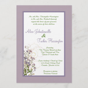 5x7 Purple Iris Flower Linen Wedding Invitation