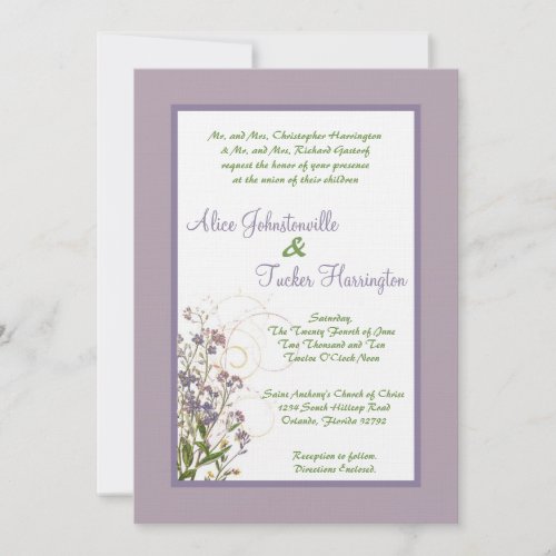 5x7 Purple Iris Flower Linen Wedding Invitation