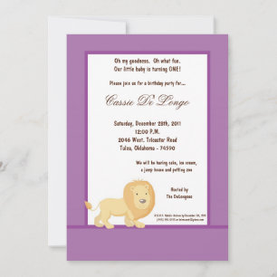 5x7 Purple Lion Birthday Party Invite