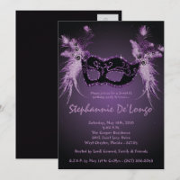 5x7 Purple Masquerade Sweet 16 Birthday Invitation