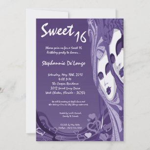 5x7 Purple Masquerade Sweet 16 Birthday Invitation